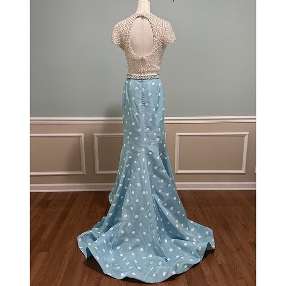 Sherri Hill Two Piece Prom Dress sz 6 Mermaid Light Blue White32226 Retro Formal - Picture 10 of 16